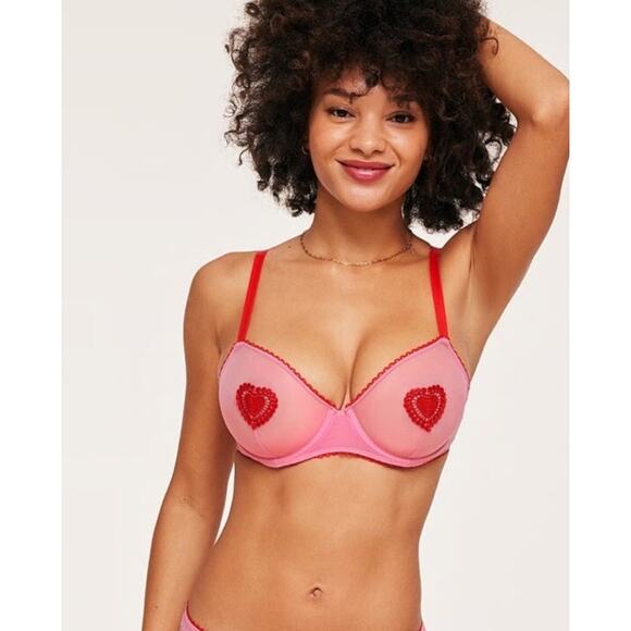 Victoria’s Secret Pink Red Hearts Adore Me Bra 46DDD Coquette Kawaii Lolita - Picture 2 of 2